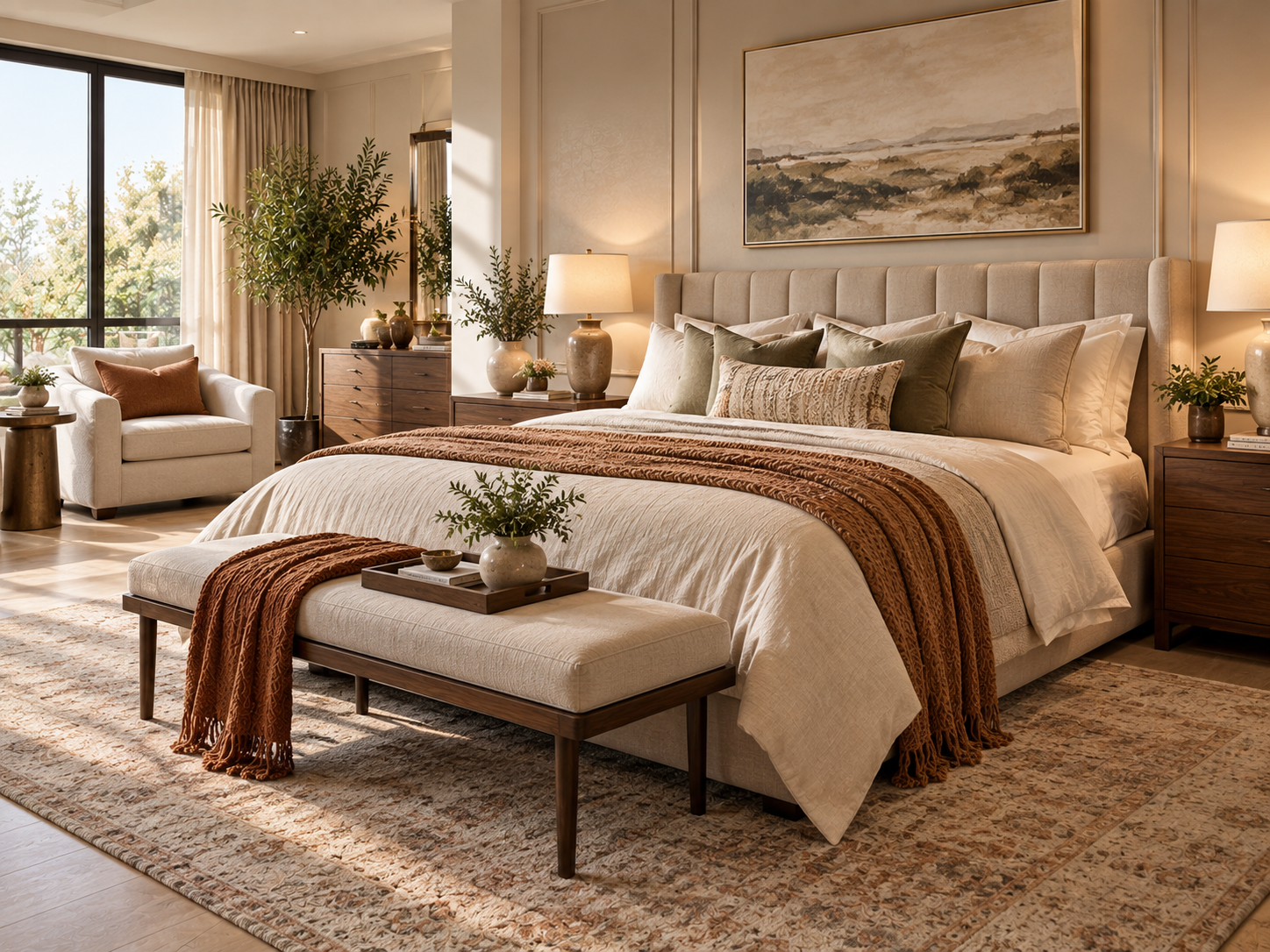 Calm cozy bedroom decor